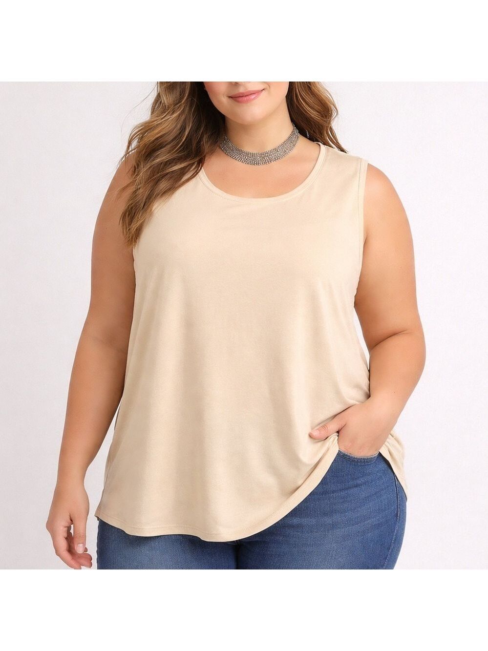LILY MORGAN Cream Knit Tank with Button Accents 3X